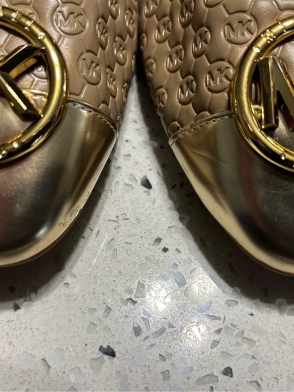 Michael Kors Beige Logo Ballet Flats with Gold Cap Toe - Picture 8 of 10